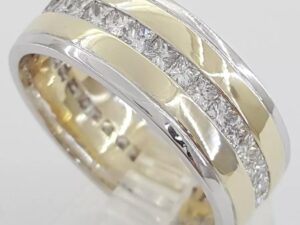 Channel Set Princess Cut Diamond 14k Yellow White Gold Men's Wedding Band 2.2 ct