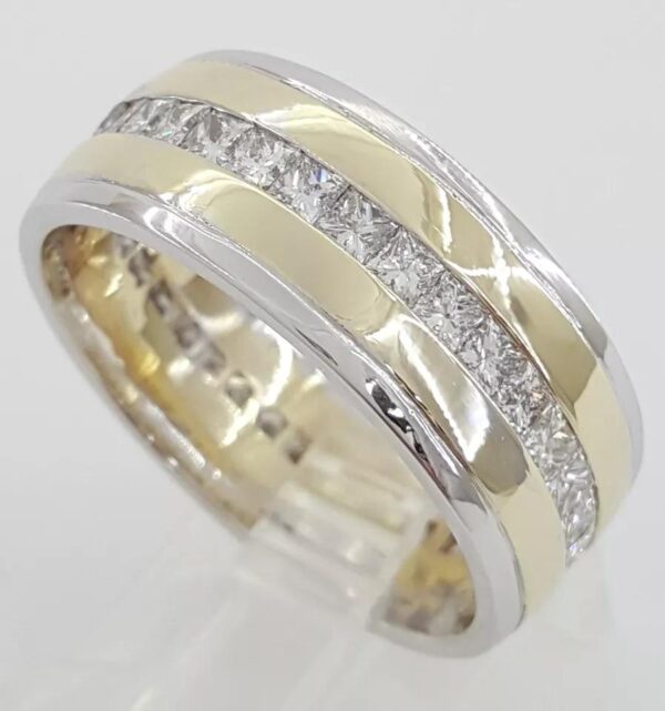 Channel Set Princess Cut Diamond 14k Yellow White Gold Men's Wedding Band 2.2 ct
