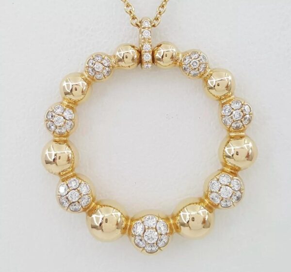 Diamond Circle Pave Bead Necklace 18K Rose Gold Italy 0.4 ct 16'-18"