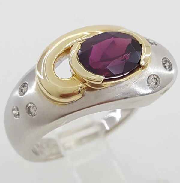 Oval Garnet Diamond 14K White & Yellow Gold Ring