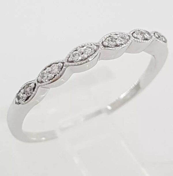 Diamond Marquise Style 14k White Gold Wedding Band 0.1 ct