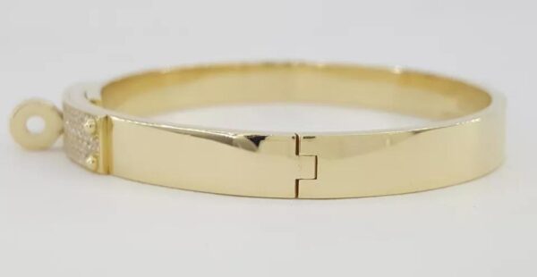 Hermes Kelly 18K Yellow Gold Pave Diamonds Bracelet 0.35 ct Retail $17,200 XS