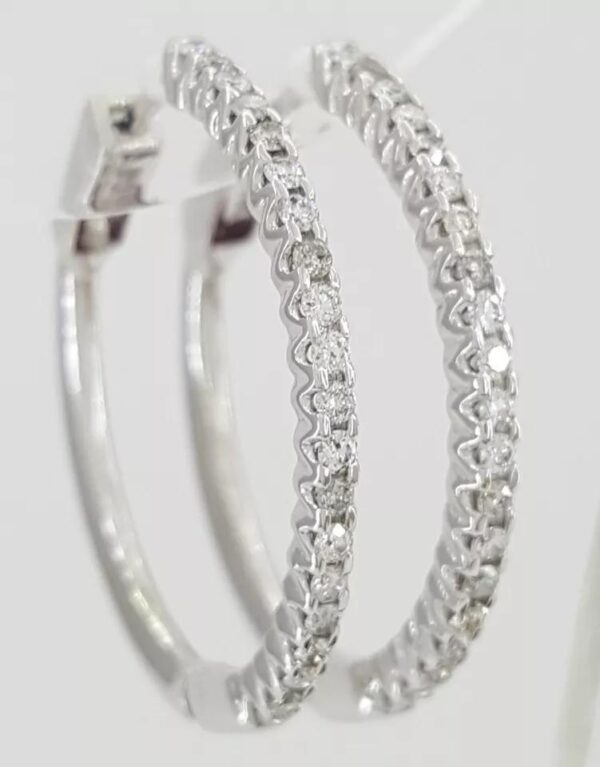 Round Diamond Hoop Earrings 0.5 ct 14k White Gold 25mm 1" Diameter 5.6 Grams