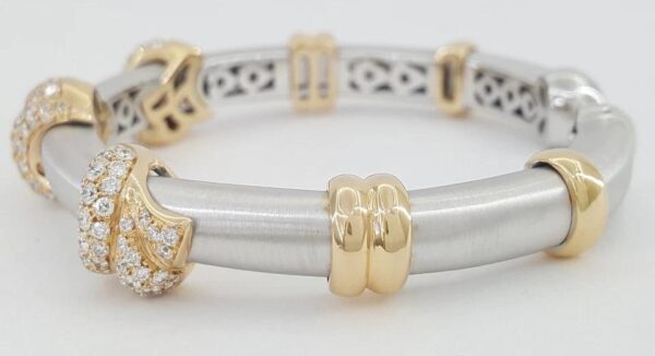 18K White Rose Gold Pave Diamond Cuff Flex Bangle 2.2 ct 61.3 Grams 6.5"
