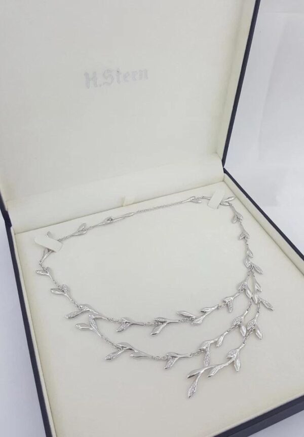 H. Stern Diamond Floral Leaf Necklace 0.5 ct 18k W Gold 47 Grams 17"