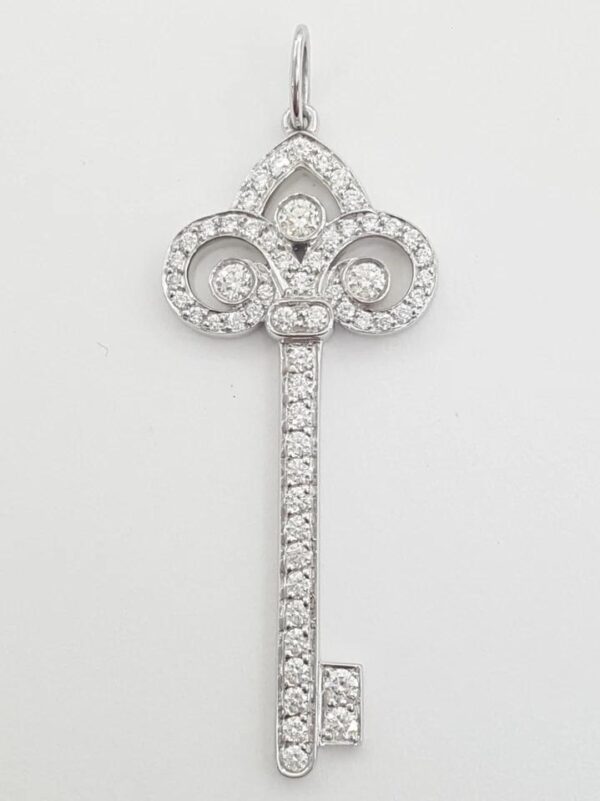 Tiffany & Co. Diamond Fleur de Lis Key Pendant Platinum 1.5" Retail $7,200