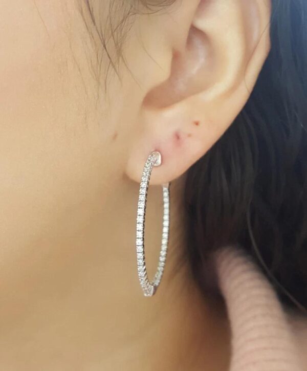 Inside Out Hoop Round Cut Diamond Earrings 1.06 ct 14k White Gold 36 mm