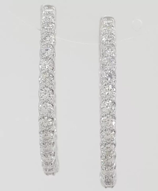 Diamond Inside Out Oval Hoop Earrings 34 mm 3.05 ct Round Diamond 14K W Gold