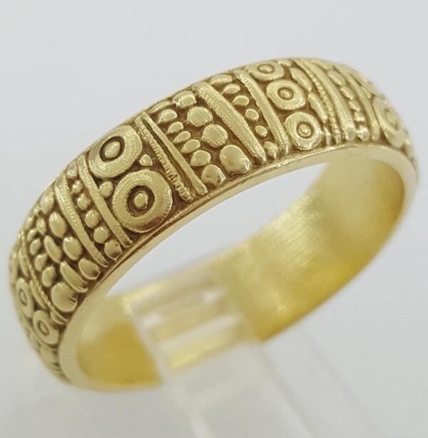 Alex Sepkus Carved 18K Yellow Gold Wedding Band Ring 6.7 mm Size 10.75