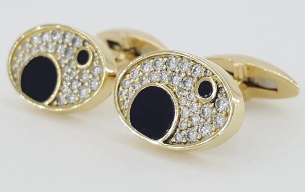 Bernard K Passman Black Coral Diamond 18k Yellow Gold Cufflinks 1.1 ct