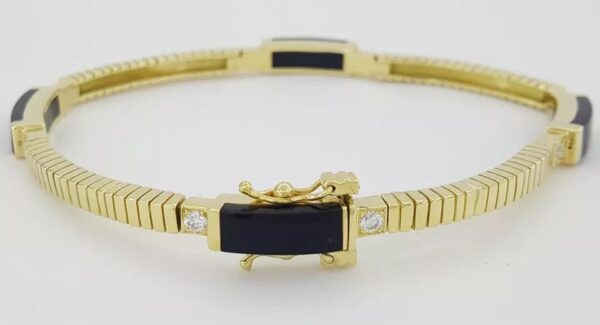 Bernard K Passman Black Coral Diamond 18k Yellow Gold Omega Bracelet 28 Grams 8"