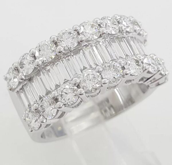 Baguette Round Diamond Three Row 18k White Gold Anniversary Ring 4 ct 10mm $13k