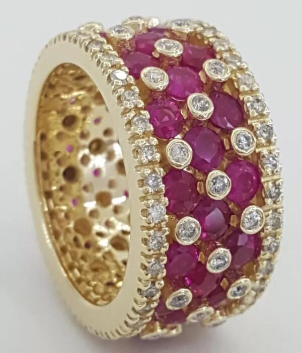 Effy Ruby & Diamond Eternity Ring 14K Yellow Gold 5 ct 9.7mm