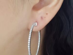 Inside Out Hoop Diamond Earrings 1.06 ct 14k White Gold 36 mm