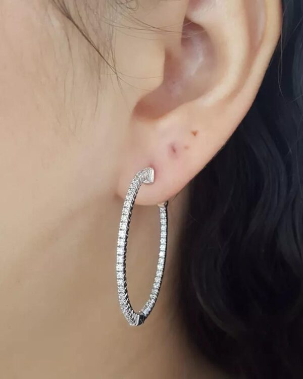 Inside Out Hoop Diamond Earrings 1.06 ct 14k White Gold 36 mm