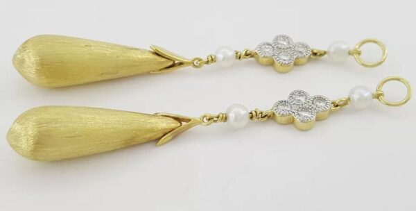 Jude Frances Diamond Pearl Earring Charms 18k Yellow Gold 2"