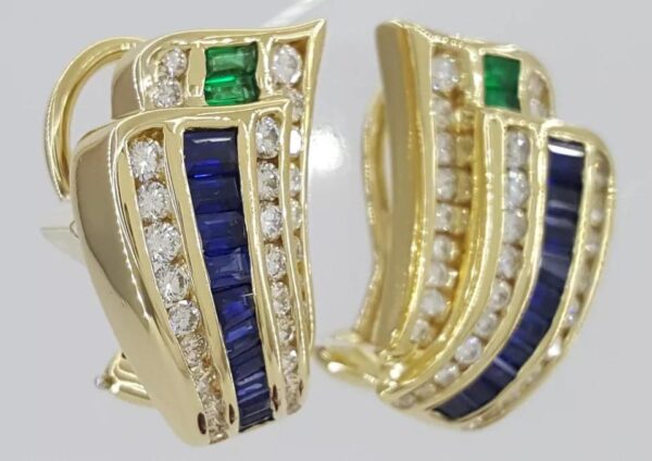 Charles Krypell Diamond Sapphire Emerald Clip-On Earrings 18k Gold