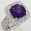 Cushion Checkerboard Amethyst Diamond Halo Ring 2.5 ct 14k White Gold