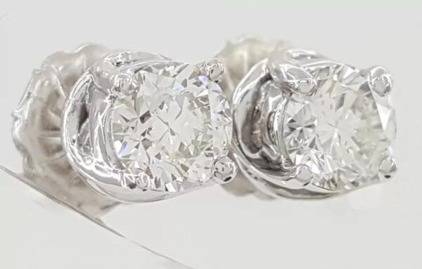 Round Cut Diamond Stud Earrings Hidden Halo 1.15 ct 14k White Gold Retail $3495