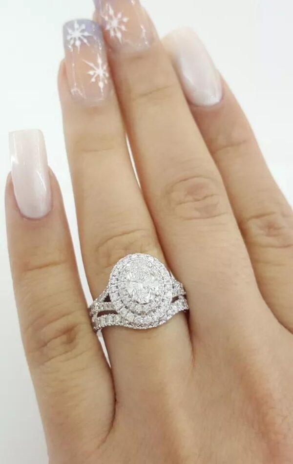 Neil Lane Oval Double Halo Split-Shank Engagement Ring Set 2 ct 14k WG Rt $9K