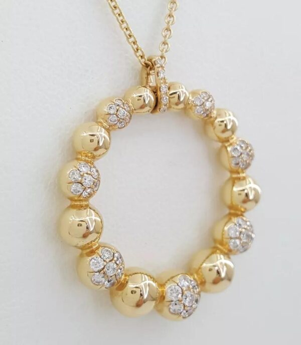Diamond Circle Pave Bead Necklace 18K Rose Gold Italy 0.4 ct 16'-18"