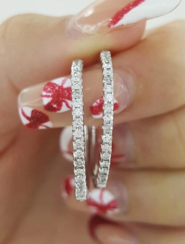 Round Diamond Hoop Earrings 0.5 ct 14k White Gold 25mm 1" Diameter 5.6 Grams
