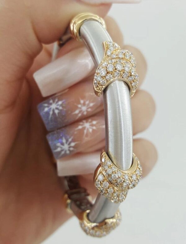 18K White Rose Gold Pave Diamond Cuff Flex Bangle 2.2 ct 61.3 Grams 6.5"