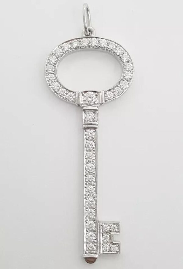 Tiffany & Co. Keys Oval Top Diamond Key Pendant Platinum 0.58 ct 1.5" Retail 7K