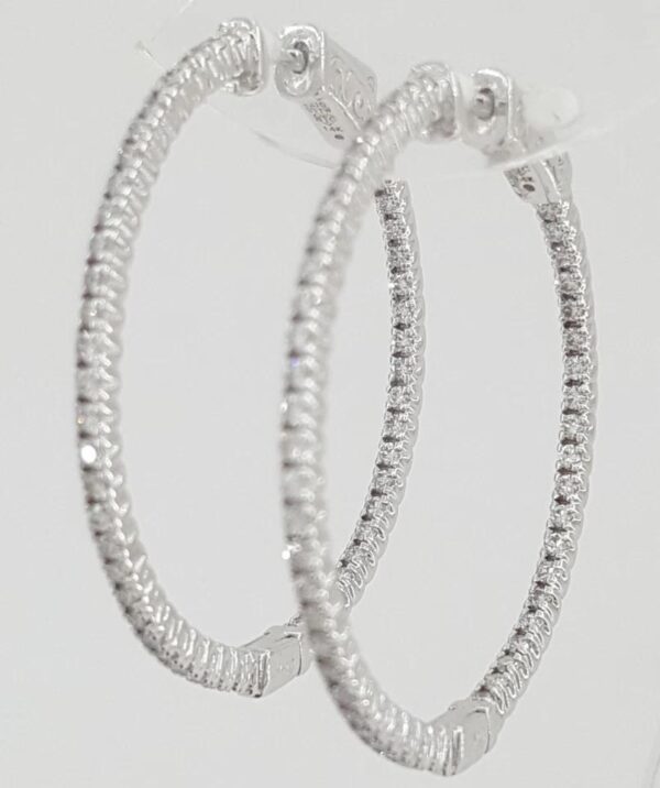 Inside Out Hoop Round Cut Diamond Earrings 1.06 ct 14k White Gold 36 mm