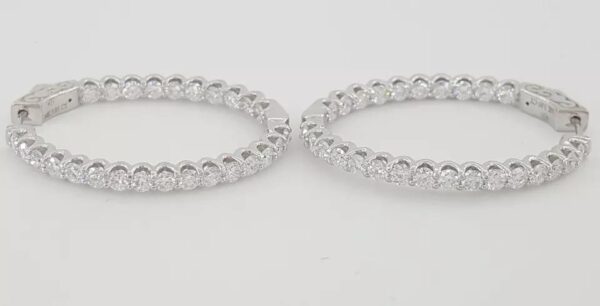 Diamond Inside Out Oval Hoop Earrings 34 mm 3.05 ct Round Diamond 14K W Gold