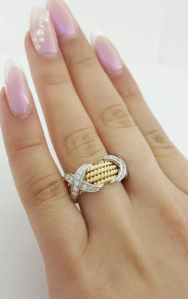Tiffany & Co. Schlumberger 4 Row Rope X Diamond Ring Platinum & 18k 0.54 ct