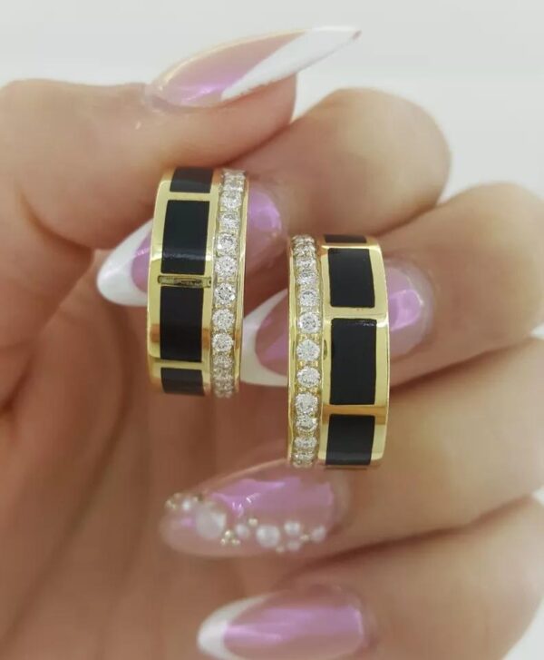 Bernard K Passman Black Coral Diamond 18k Yellow Gold Hoop Earrings 1.08 ct