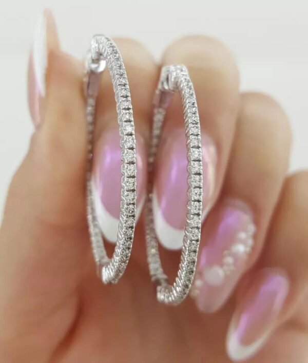 Inside Out Hoop Diamond Earrings 1.06 ct 14k White Gold 36 mm
