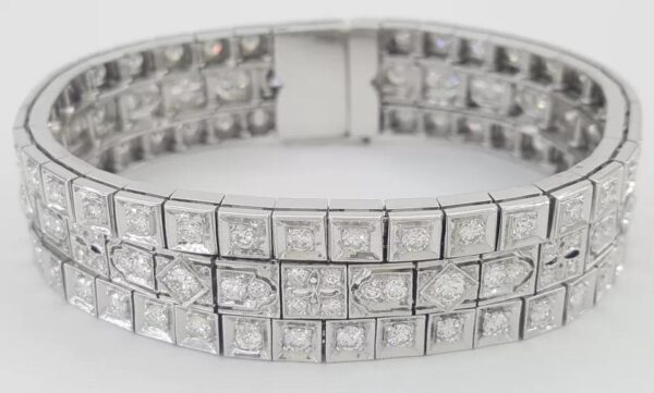 Vintage Old European Diamond 3 Row Tennis Bracelet 6 ct 14K W Gold Plat 1940's