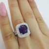 Cushion Checkerboard Amethyst Diamond Halo Ring 2.5 ct 14k White Gold