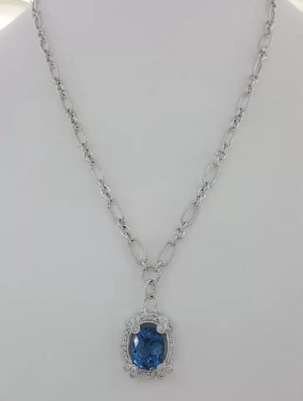Oval Blue Topaz & Round Diamond Pendant Necklace 0.5 ct 18k White Gold 24 gr 18"