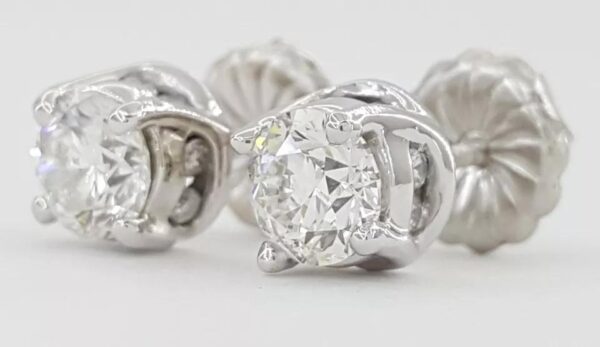 Round Cut Diamond Stud Earrings Hidden Halo 1.15 ct 14k White Gold Retail $3495