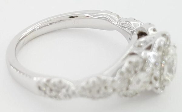 Celebration Oval Three Stone Halo Diamond Engagement Ring 1 ct 14K White Gold