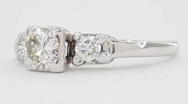 Vintage Three-Stone Round Diamond 14k White Gold 0.58 ct Engagement Ring
