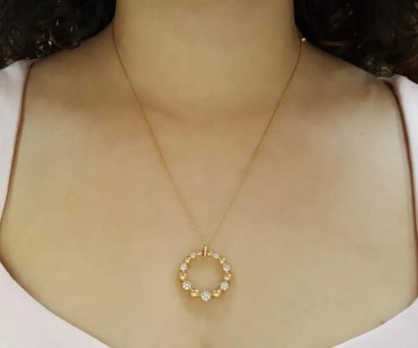 Diamond Circle Pave Bead Necklace 18K Rose Gold Italy 0.4 ct 16'-18"