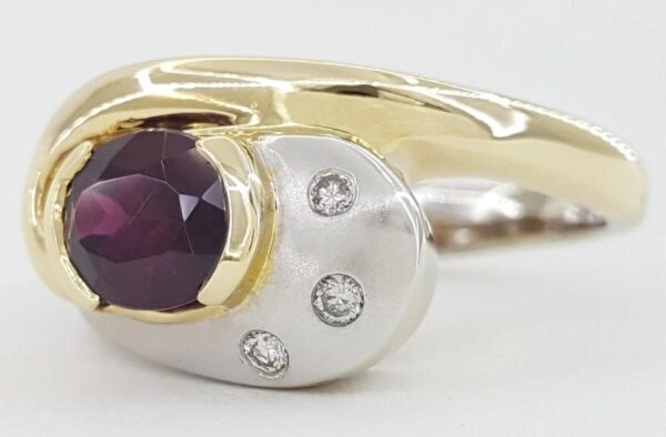 Oval Garnet Diamond 14K White & Yellow Gold Ring