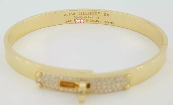 Hermes Kelly 18K Yellow Gold Pave Diamonds Bracelet 0.35 ct Retail $17,200 XS