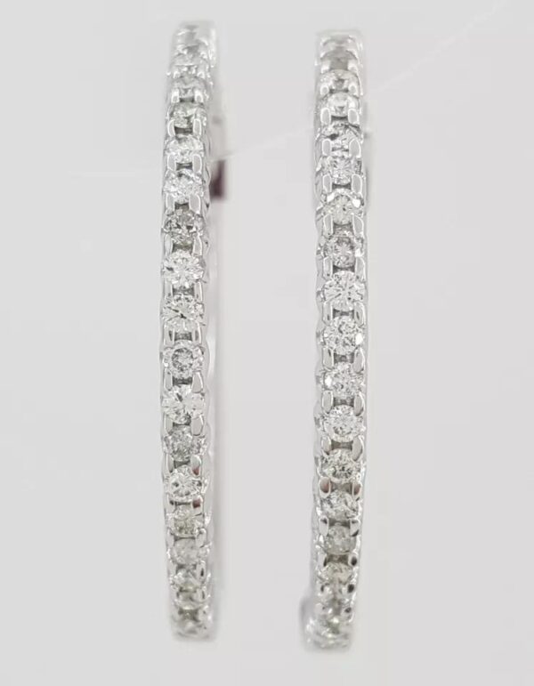 Round Diamond Hoop Earrings 0.5 ct 14k White Gold 25mm 1" Diameter 5.6 Grams