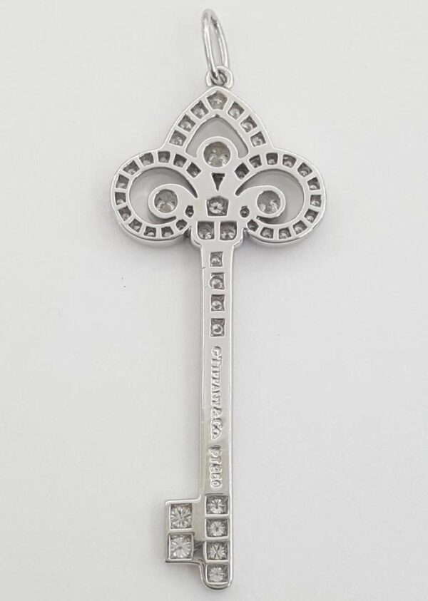Tiffany & Co. Diamond Fleur de Lis Key Pendant Platinum 1.5" Retail $7,200
