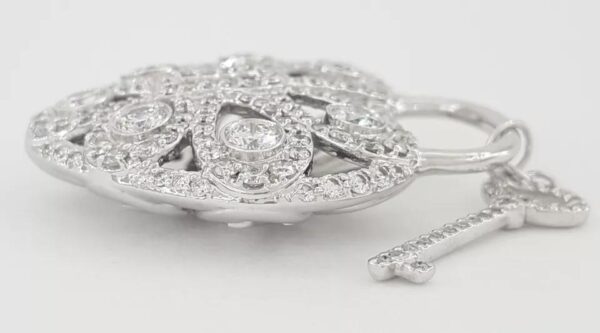 Tiffany & Co Diamond Filigree Lock Heart Key Pendant 1.44 ct 18k White Gold