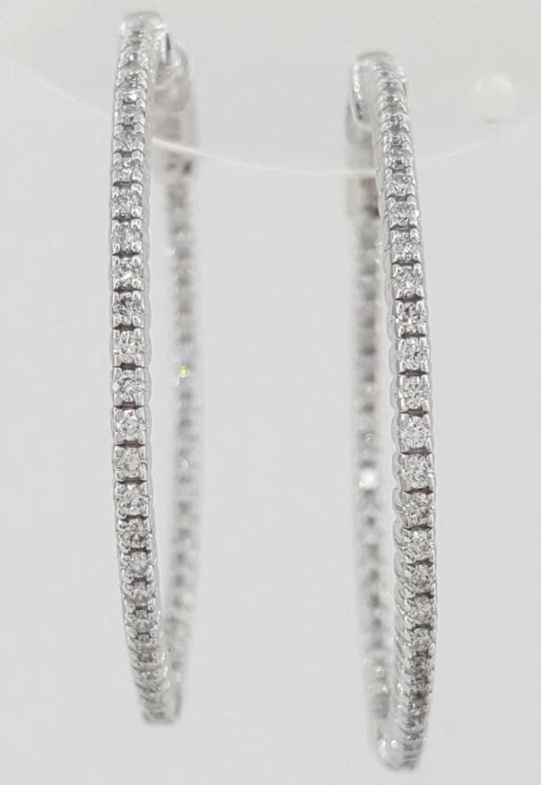 Inside Out Hoop Round Cut Diamond Earrings 1.06 ct 14k White Gold 36 mm