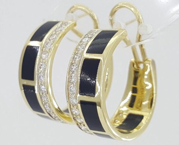 Bernard K Passman Black Coral Diamond 18k Yellow Gold Hoop Earrings 1.08 ct