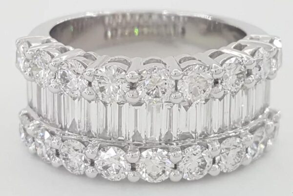 Baguette Round Diamond Three Row 18k White Gold Anniversary Ring 4 ct 10mm $13k