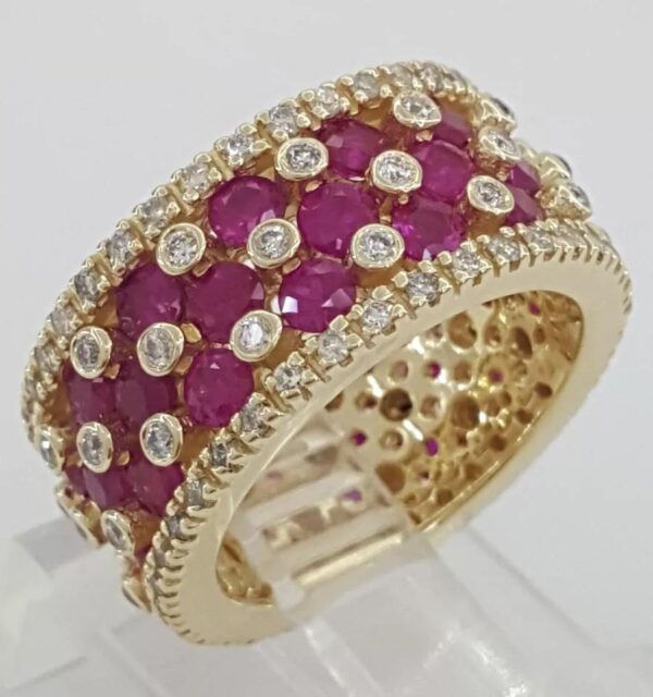 Effy Ruby & Diamond Eternity Ring 14K Yellow Gold 5 ct 9.7mm