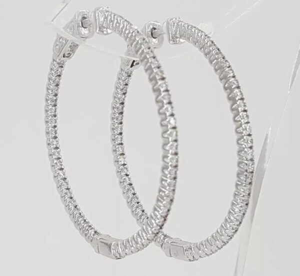 Inside Out Hoop Diamond Earrings 1.06 ct 14k White Gold 36 mm